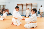 Boys in uniform practice martial art